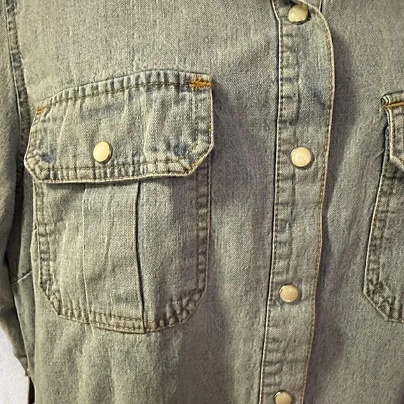 TOAST Jeans light denim shirt dress w/ pearl snaps and belt size Med - Picture 6 of 14